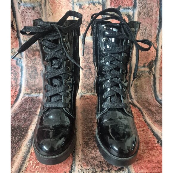 Flexi Boots Womens 7 Bootie Lace Up Side Zip High Block Heel Witchy Goth MINT - Picture 2 of 12